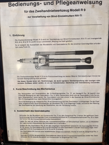 Blindnietzange R9 handbetätigt inkl. Mundstücke und Gewindedornen